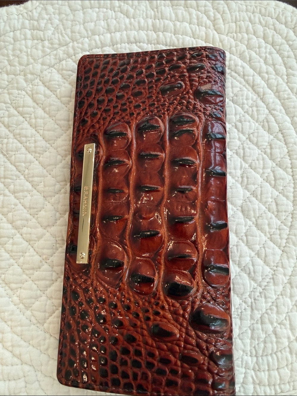 Brahmin Ady Croc-Embossed Pecan Brown Wallet with Gold Hardware